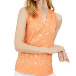 Michael Kors Paisley-Foil Tank Top in Tangerine. Small